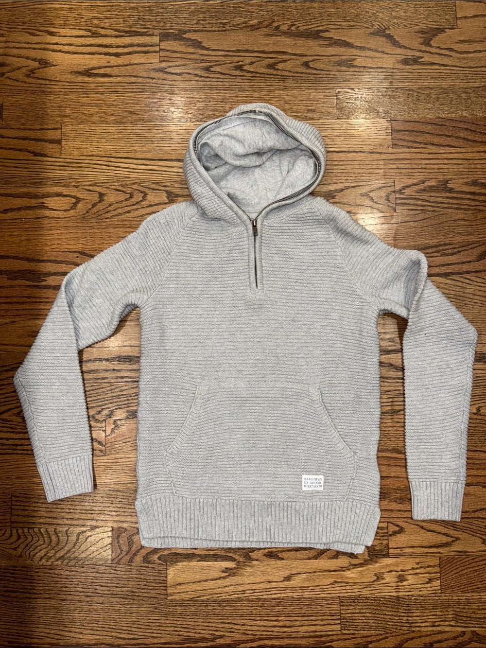 Boy’s H&M Light Gray Half-Zip Hooded Cotton Sweater Size 10/12 NWT